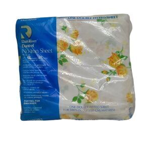 NEW Vintage‎ 70s yellow floral cottagecore no iron double fitted sheet